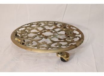 Vintage Brass Rolling Plant Stand