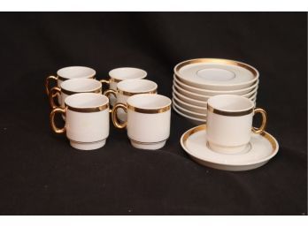 Vintage White And Gold Trim Espresso Cups And Saucers