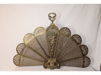 Vintage Brass Peacock Fireplace Screen