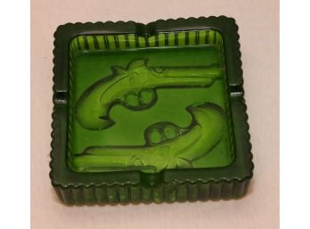 Green Glass Dueling Pistols Ashtray