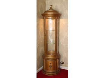 Vintage ROUND Glass And Gold Gilded Wood Display Cabinet W/ Glass Shelves