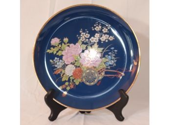 Vintage Blue Asian Plate Gold Trim