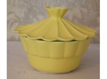 Vintage California USA Pottery Yellow Covered Bowl