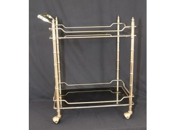 Vintage Rolling Brass W/ Glass Shelves Tea Bar Cart