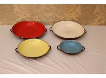 Set Of 4 Vintage Enamel Pans