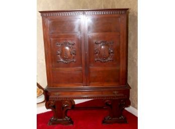 Antique 1890 Wooden Mahogany Armoire Linnen Chest