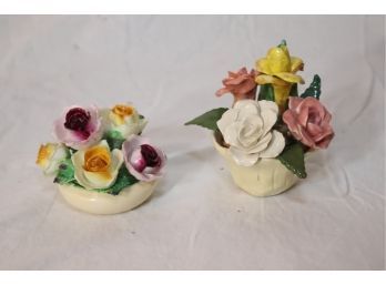 Pair Of Vintage Floral Bouquet Ceramic Figurines