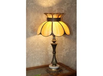 Vintage Slag Glass Tulip Shade Brass Table Lamp