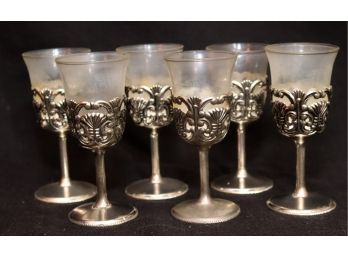 Vintage Glass And Pewter Cordial Glasses