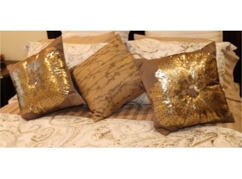 3 Gold Throw Pillows