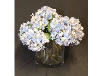 Faux Floral Blue Hydrangea Flowers  Glass Base (F-5)