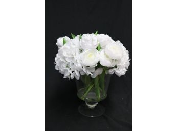 Faux Floral White Flowers  Glass Base (F-3)