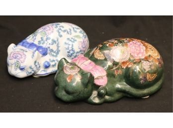 Pair Of Floral Painted Cats