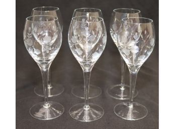 Set Of 6 Vintage Etched Wine Glasses