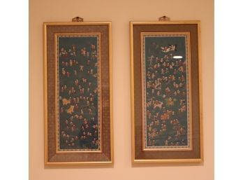 Pair Of Gold Framed Asian Chinese Prints Wall Art