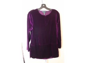 Purple 'Velvet' Long To Shirt Dress  Lauren By Ralph Lauren Size L (CL-31)