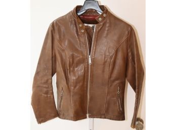 Vintage Schott Bros. Sportswear Brown Leather MOD Motorcycle Jacket With Lining Size(J-1) 8