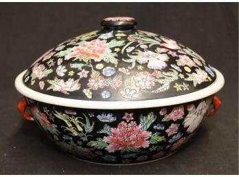 Black Floral Chinese Porcelain Serving Bowl