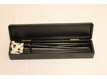 Beautiful Jade Chopsticks With Seashell Rests