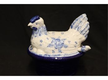 Blue & White Chicken Soup Server With Ladle