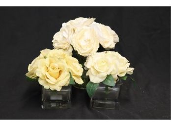 Set Of 3 Faux Floral White Flowers  Glass Base (F-4)