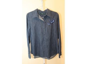 Lauren By Ralph Lauren Denim Shirt Top With Embroidery  Size LCL-34)