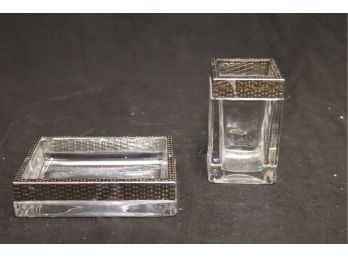 Pair Of Glass With Metal Trim Vanity Boxes