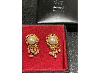 24k Gold And Pearl Earrings.