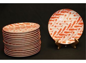 Set Of 16 Taste Setter Sigma HERRING BONE Orange 8' Plates Made In Japan