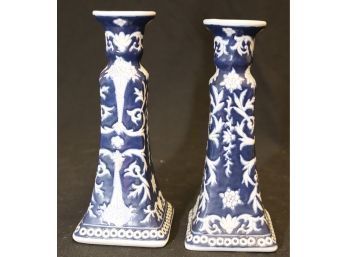 Blue And White Ceramic Candle Sticks