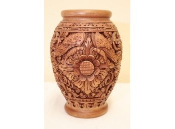 Asian Carved Wood Vase