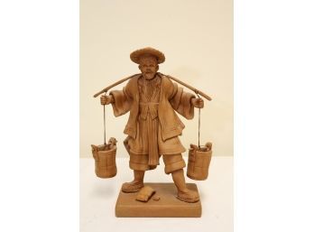 Chinese Clay Figurine Old Man Carrying Water Buckets