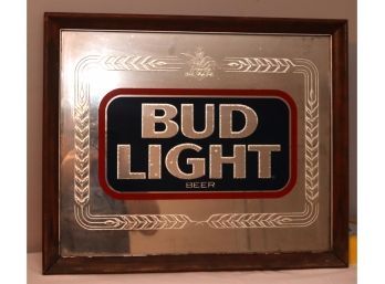 Vintage 1986 Bud Light Bar Mirrored Sign Anheuser-Busch   (b-11)