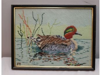 Vintage Framed Needlepoint Duck Picture