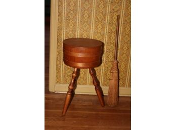 Vintage Broom And Storage Stool