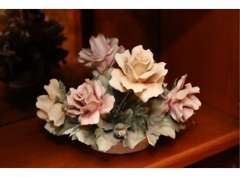 Vintage Italian Capodimonte Visconti Mollica Porcelain / Ceramic Flower Basket Figurine