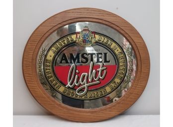 Vintage NOS Amstel Light Beer Oval Wood Framed Beeco Bar Mirror W/ Box  (B-8)