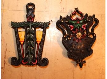 Vintage Pair Of Painted Cast Sad Iron Trivets Rests