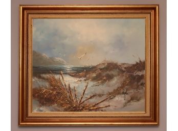 Vintage Seascape Signed Oil On Canvas Painting By Engel  (S-15)