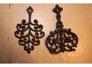 Vintage Pair Of Cast Sad Iron Trivets Rests