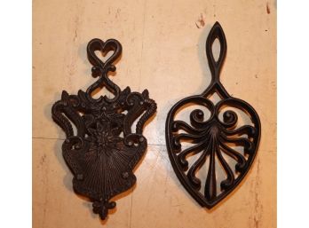 Vintage Pair Of Cast Sad Iron Trivets Rests