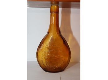 Vintage Amber Glass Bottle Union Shield