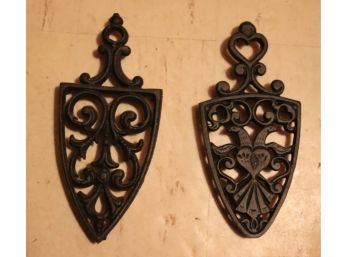 Vintage Pair Of Cast Sad Iron Trivets Rests