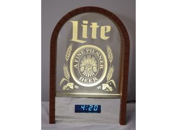 Vintage Miller Lite Digital Clock And Arched Lighted Sign  (B-3)