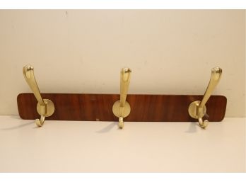 Vintage Mid-century 3 Brass Hook Wall Hanging  Coat Rack