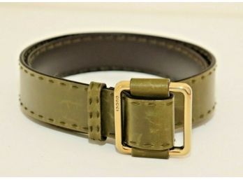 Green Leather GUCCI Belt Brass Buckle S-M