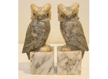 Pair Of Vintage Marble Owl Bookends