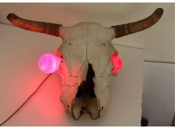 Vintage Cow Skull With Red Lights Added