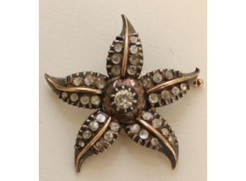 Vintage Old Russian Paste Brooch Rhinestone Floral