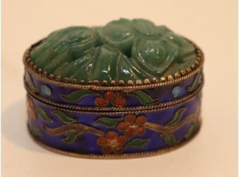 Vintage Jade Top Enamel Trinket Box